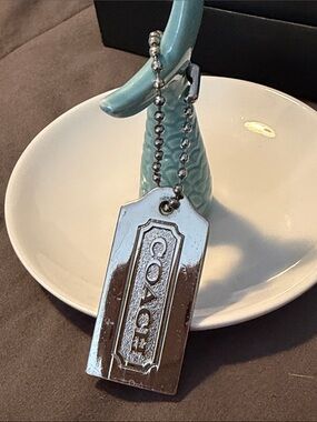 Coach Silver Metal Leather Tag Keychain
